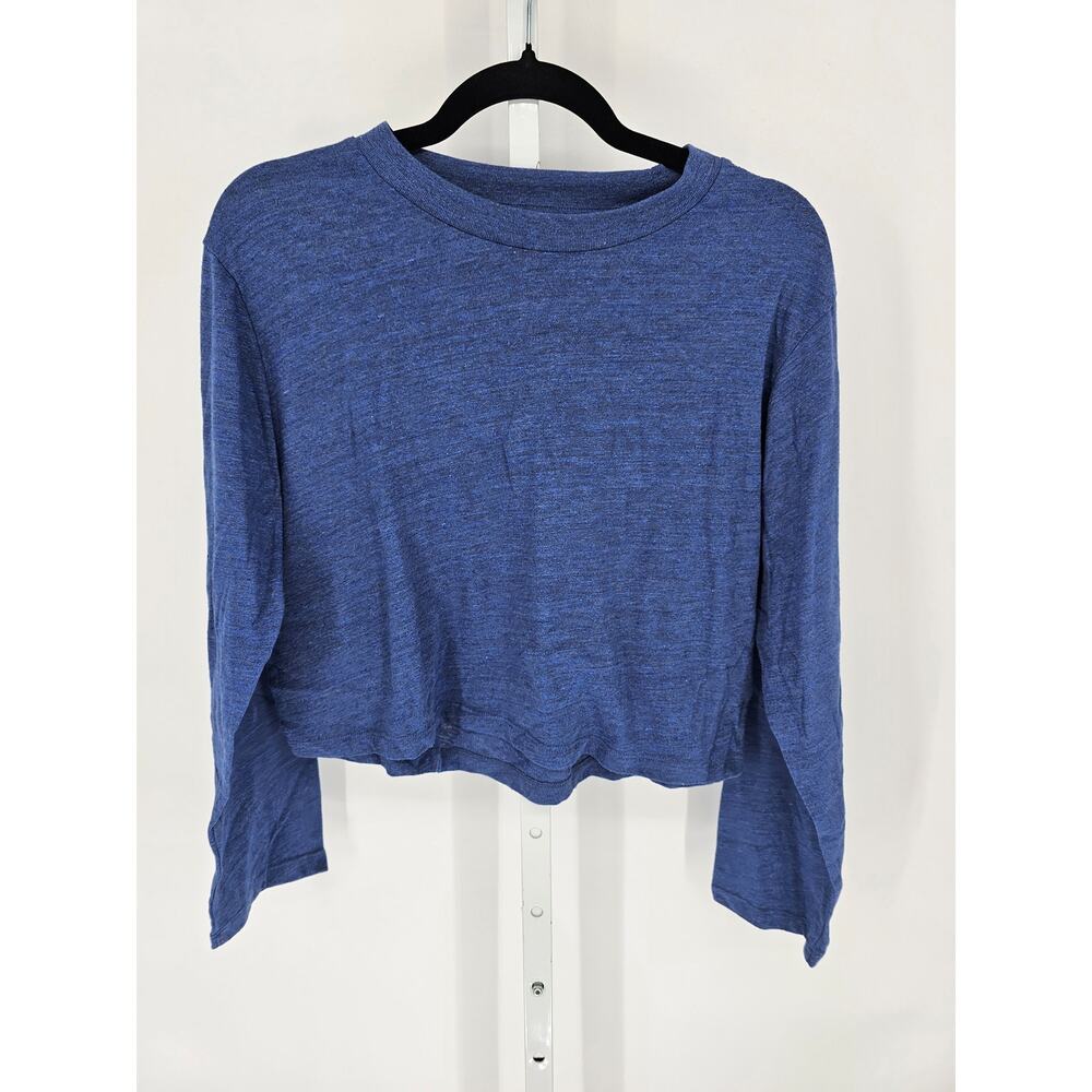 Chasor Womens Sz M Cropped Long Sleeve Crew Neck T Shirt Solid Blue